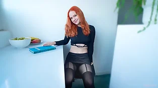 Redheaded college girl in pontyhose Doesn't want to do her homework, preferring a yam-sized weenie in her cock-squeezing muff - Verlonis